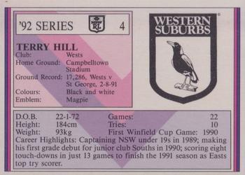1992 Regina NSW Rugby League #4 Terry Hill Back